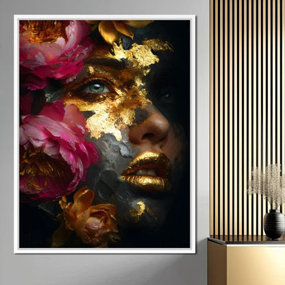 Golden Petal Portrait Radiance Canvas Wall Art