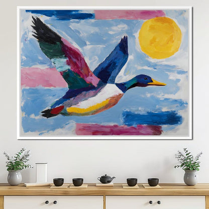 Sunlit Flight of Wild Duck Canvas Wall Art