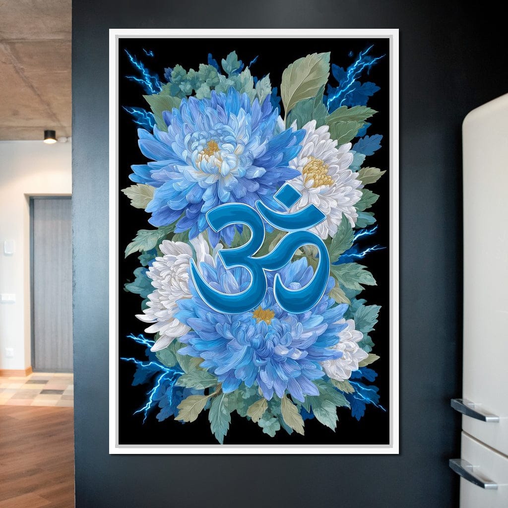 Blue Floral Om Canvas Wall Art