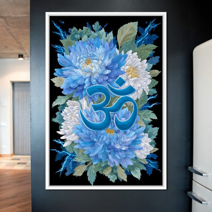 Blue Floral Om Canvas Wall Art