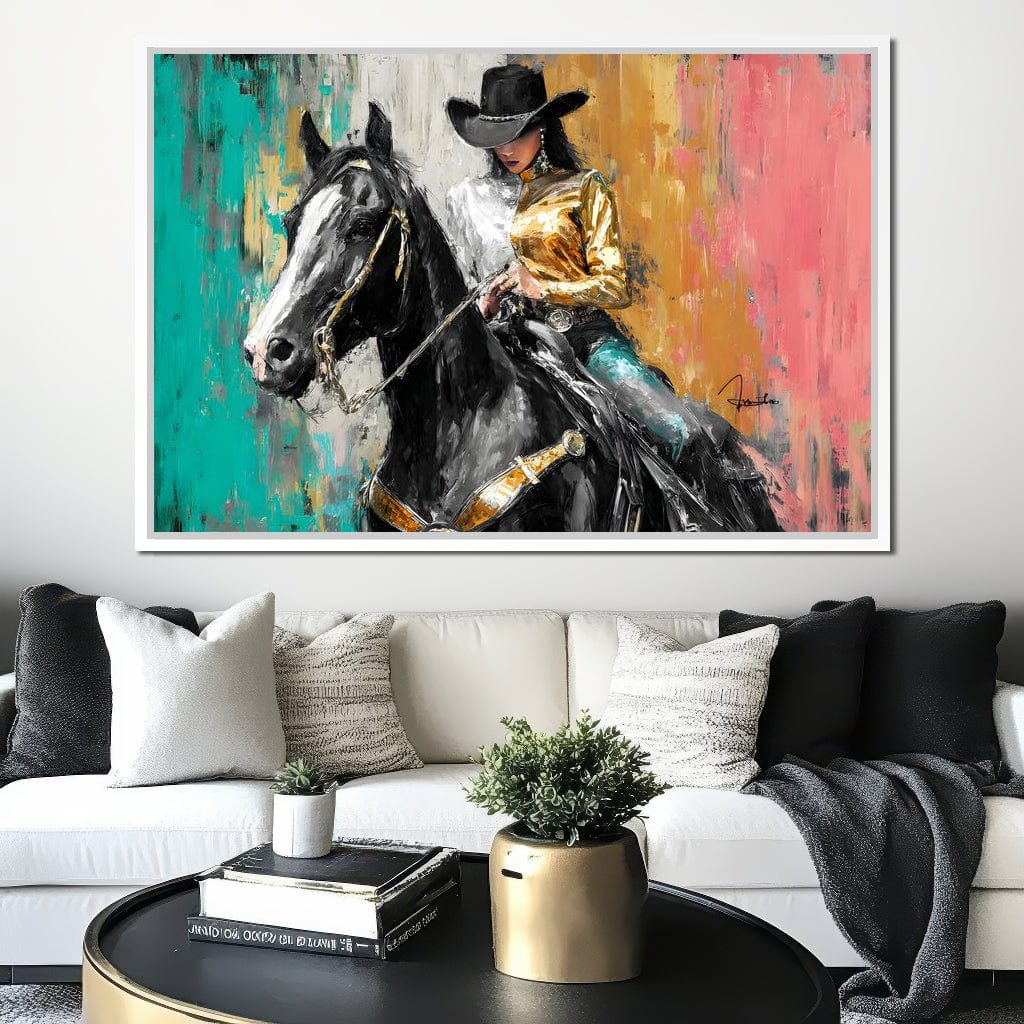 Golden Rider on Midnight Steed Canvas Wall Art