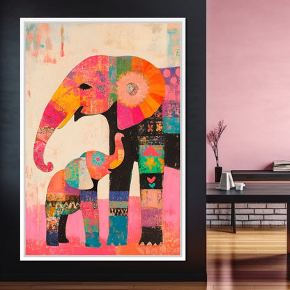 Elephant Patchwork Dreams Canvas Wall Art