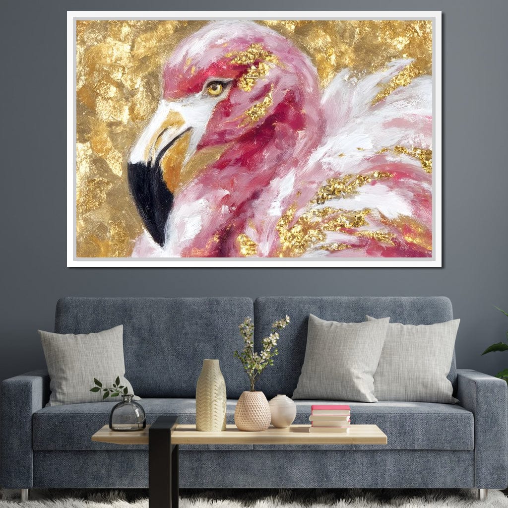 Gilded Flamingo Portrait Canvas Wall Art