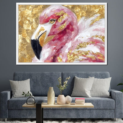 Gilded Flamingo Portrait Canvas Wall Art