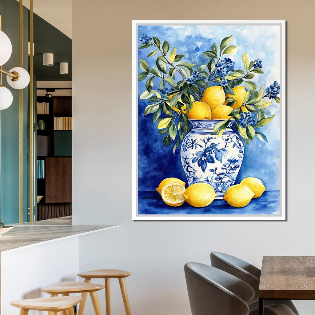 Lemon Bouquet in Porcelain Vase Canvas Wall Art