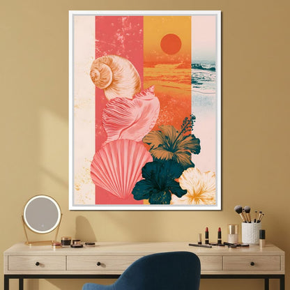 Tidal Shore And Floral Shell Canvas Wall Art