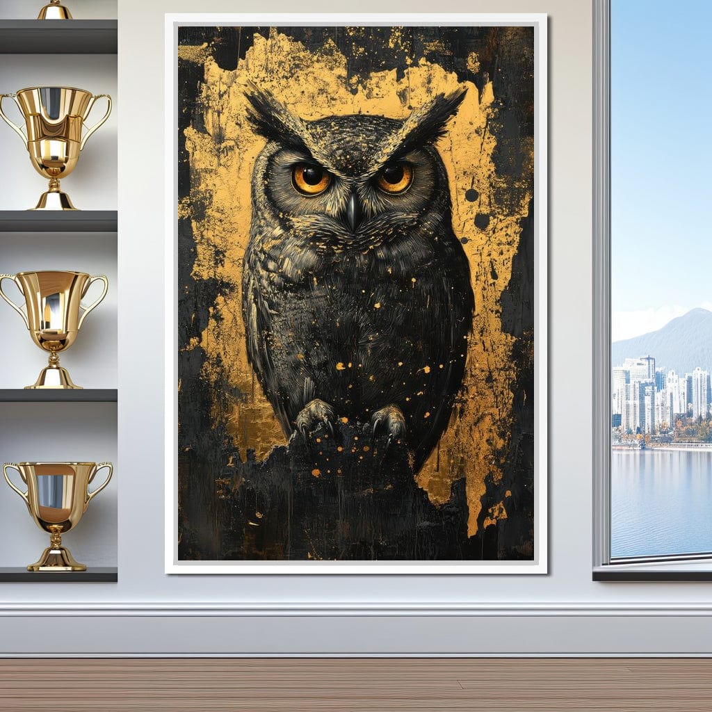 Golden Nocturnal Owl Canvas Wall Art