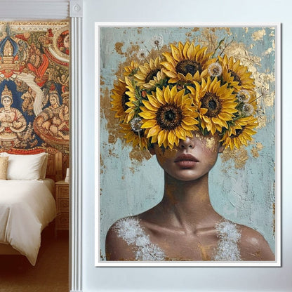 Sunflower Head Spring Portrait Canvas Wall Art