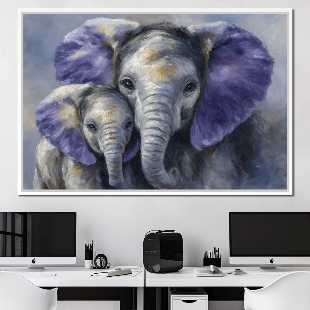 Tender Elephant Family Portrait Canvas Wall Art