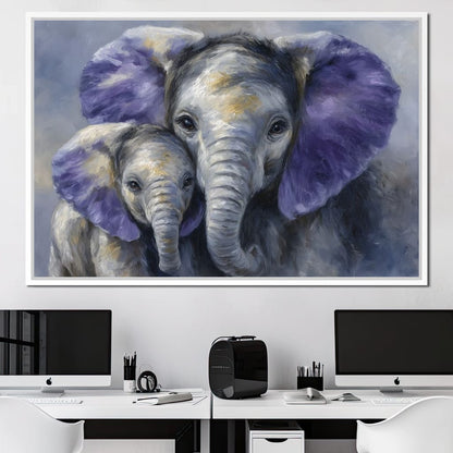 Tender Elephant Family Portrait Canvas Wall Art