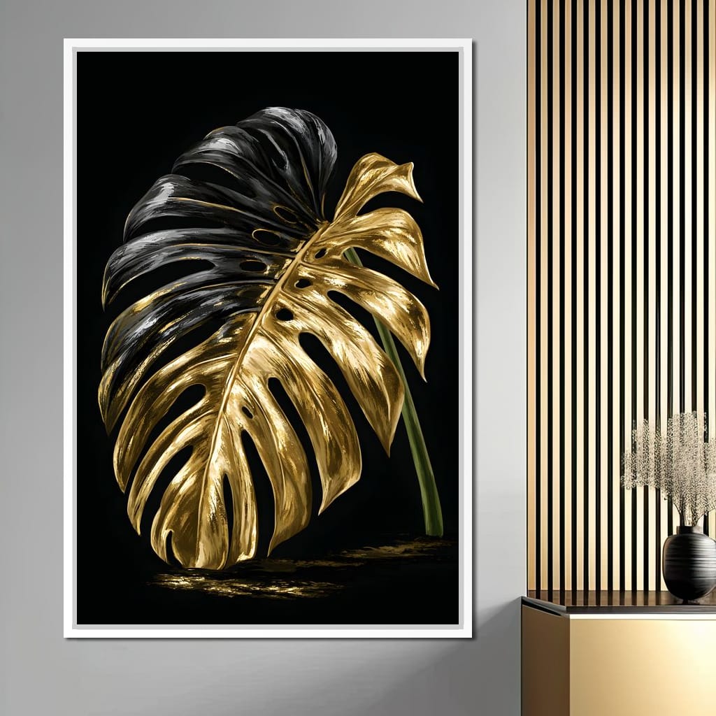 Gilded Leaf Of Dark Night Canvas Wall Art