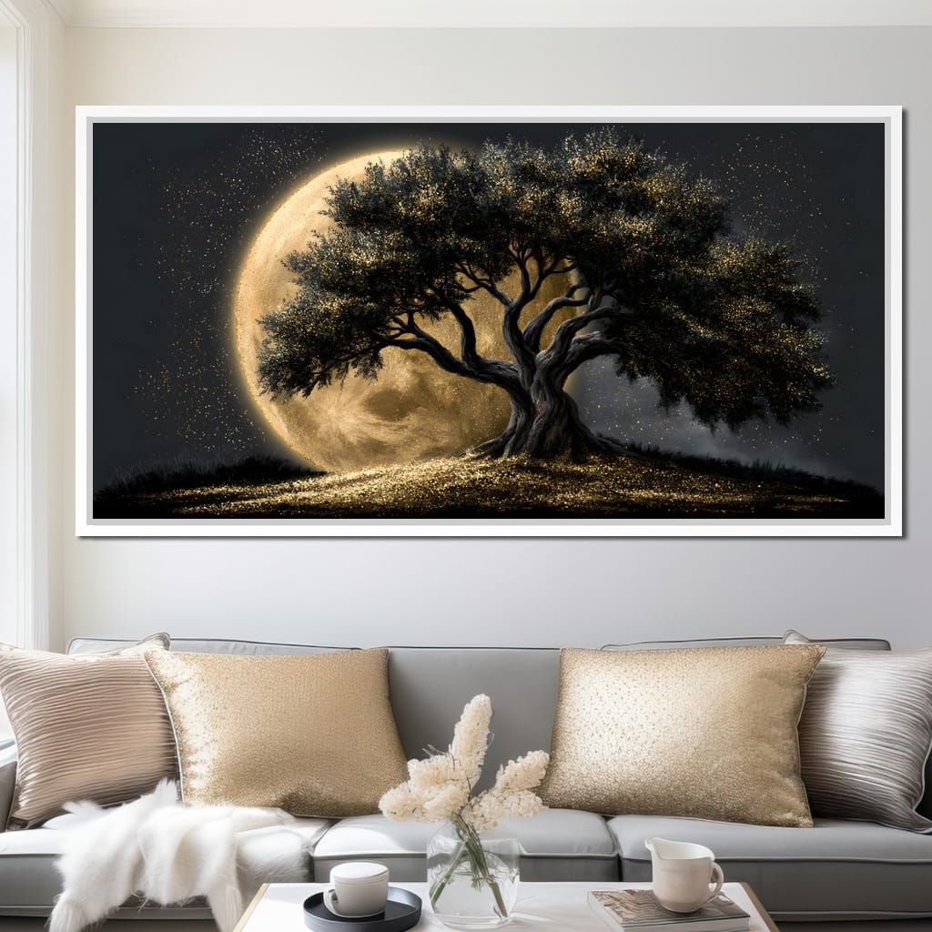 Gilded Roots Beneath A Radiant Moon Canvas Wall Art