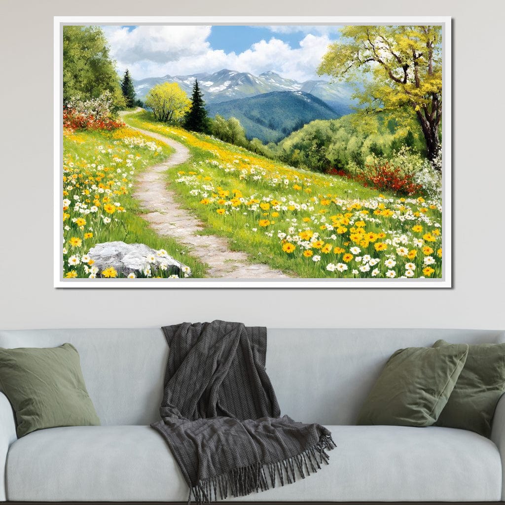 Path Through Floral Meadow Canvas Wall Art