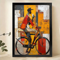Cyclist in the City Wall Art – Bold Cubist Abstract Canvas Print on Natural Wood Frame