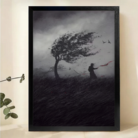 Solitary Figure in the Storm Wall Art – Dark Cinematic Landscape Canvas Print on Natural Wood Frame