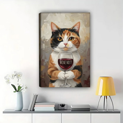 Cat Wine Wall Art - Wine Not Funny Print