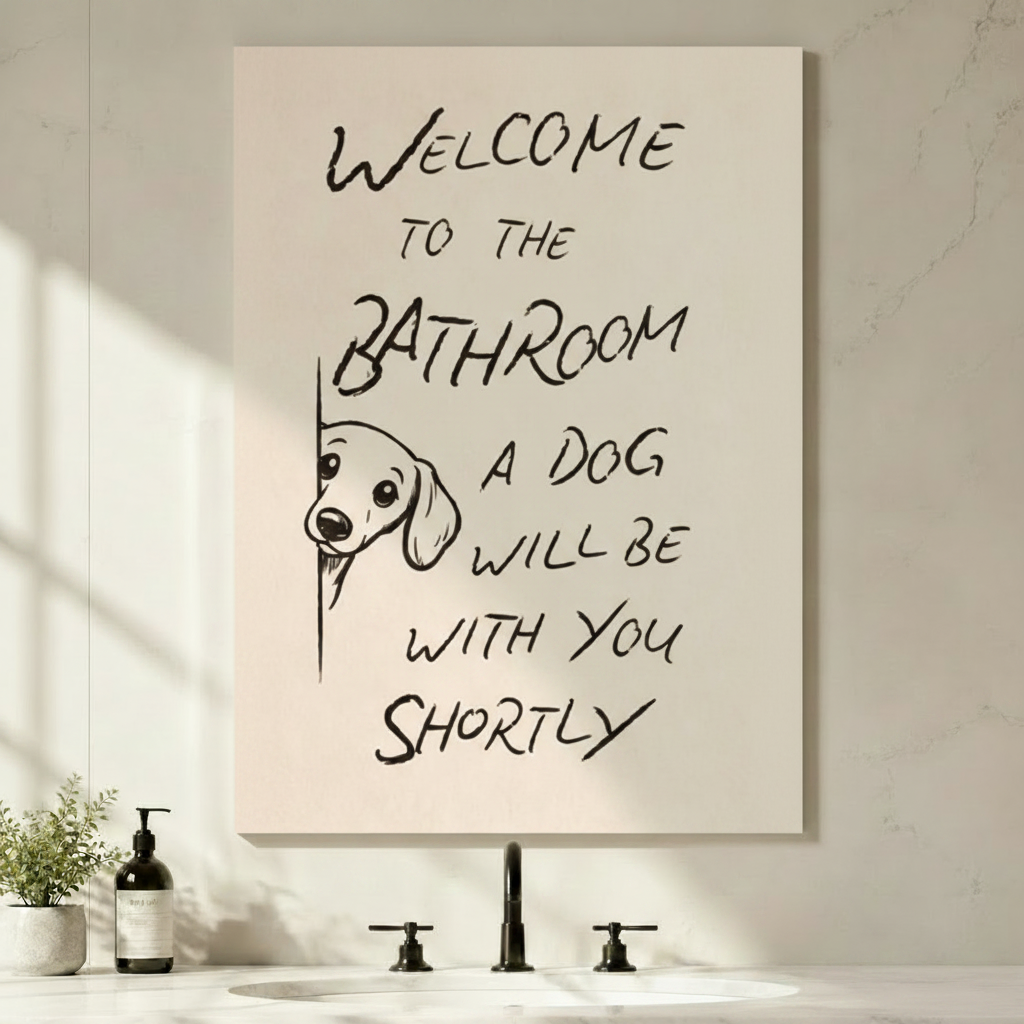 Welcome to the Bathroom Dog Funny Canvas Wall Art