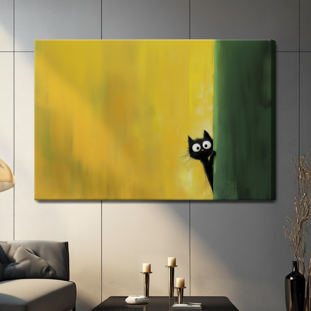 Curious Black Cat Canvas Wall Art – Playful Decor