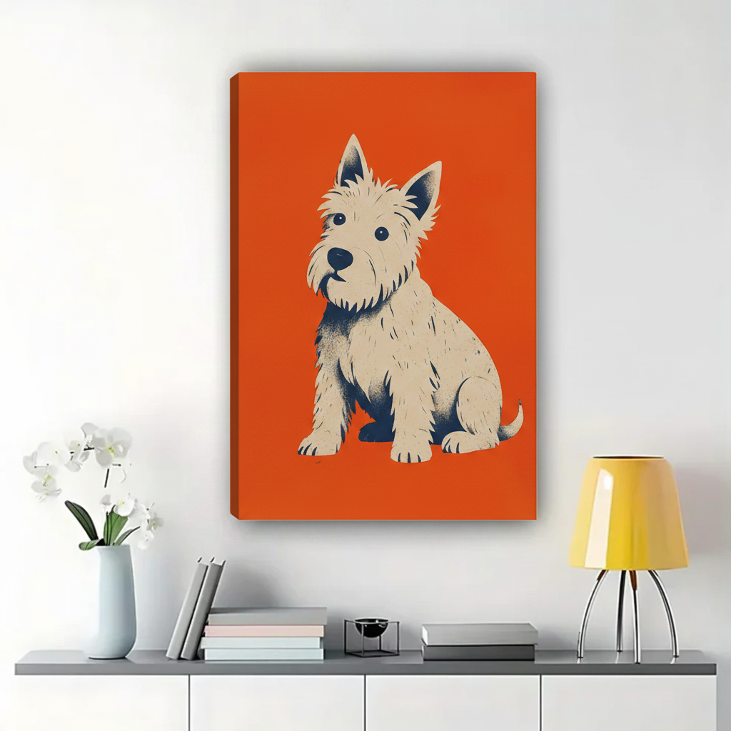 West Highland Terrier Wall Art – Bold Retro Graphic Dog Canvas Print on Natural Wood Frame