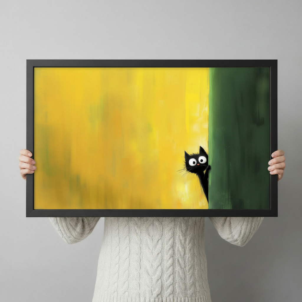 Curious Black Cat Canvas Wall Art – Playful Decor
