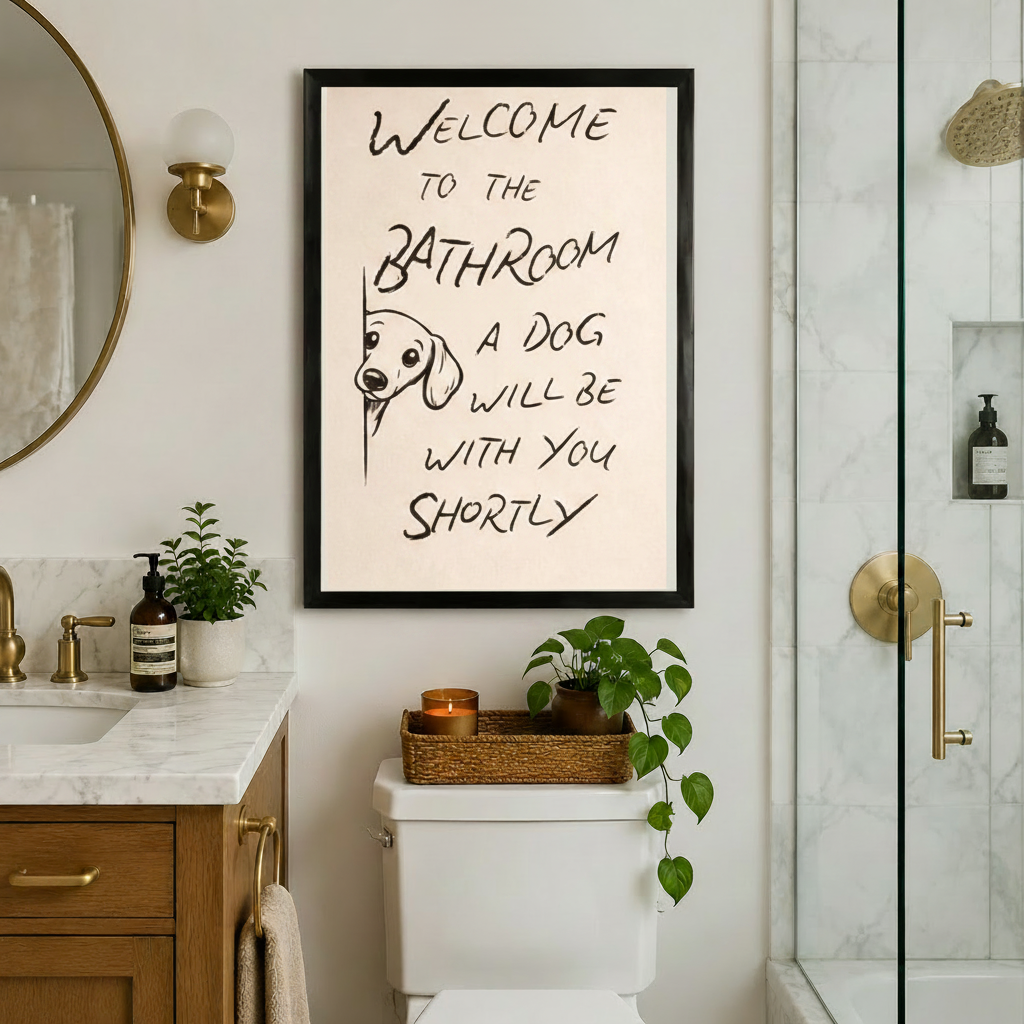 Welcome to the Bathroom Dog Funny Canvas Wall Art