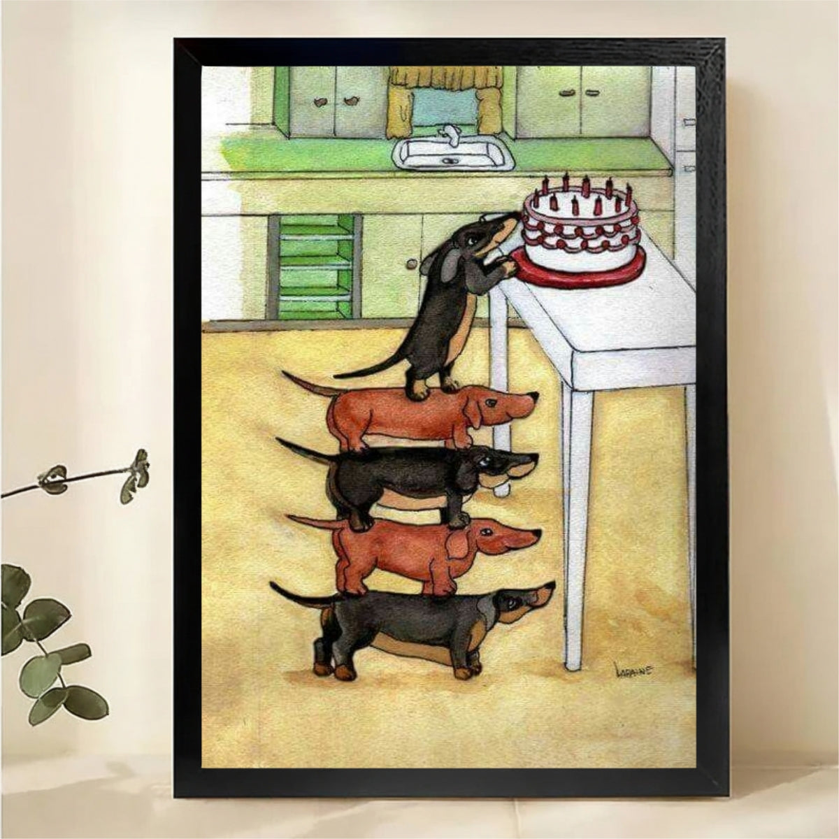 Dachshund Tower Wall Art - Funny Cake Lovers Print