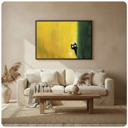Curious Black Cat Canvas Wall Art – Playful Decor