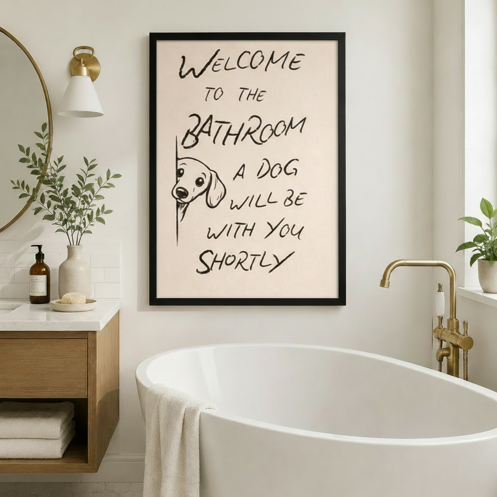 Welcome to the Bathroom Dog Funny Canvas Wall Art