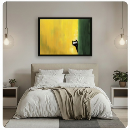 Curious Black Cat Canvas Wall Art – Playful Decor
