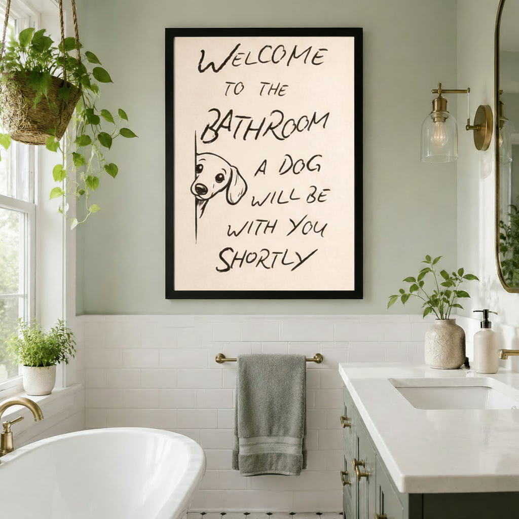 Welcome to the Bathroom Dog Funny Canvas Wall Art