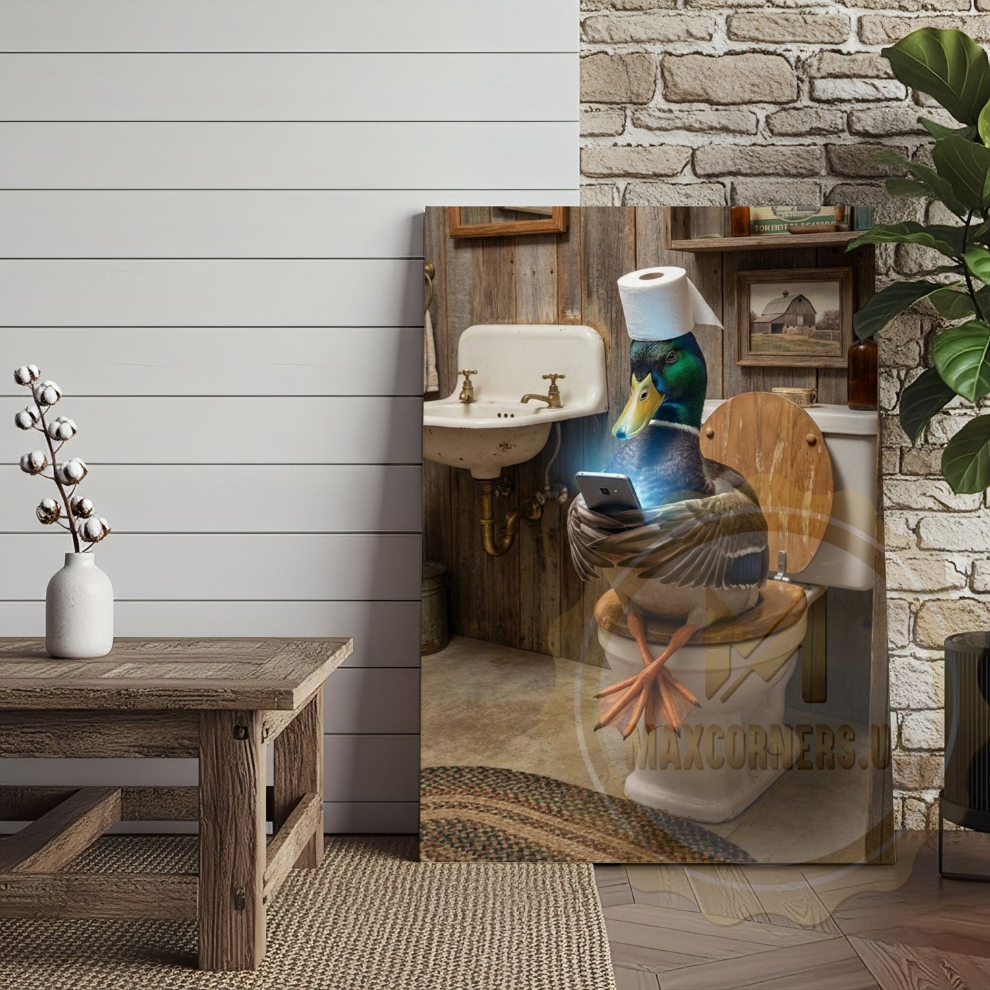 Duck Canvas Vintage Farmhouse Bathroom Smartphone Canvas Wall Art