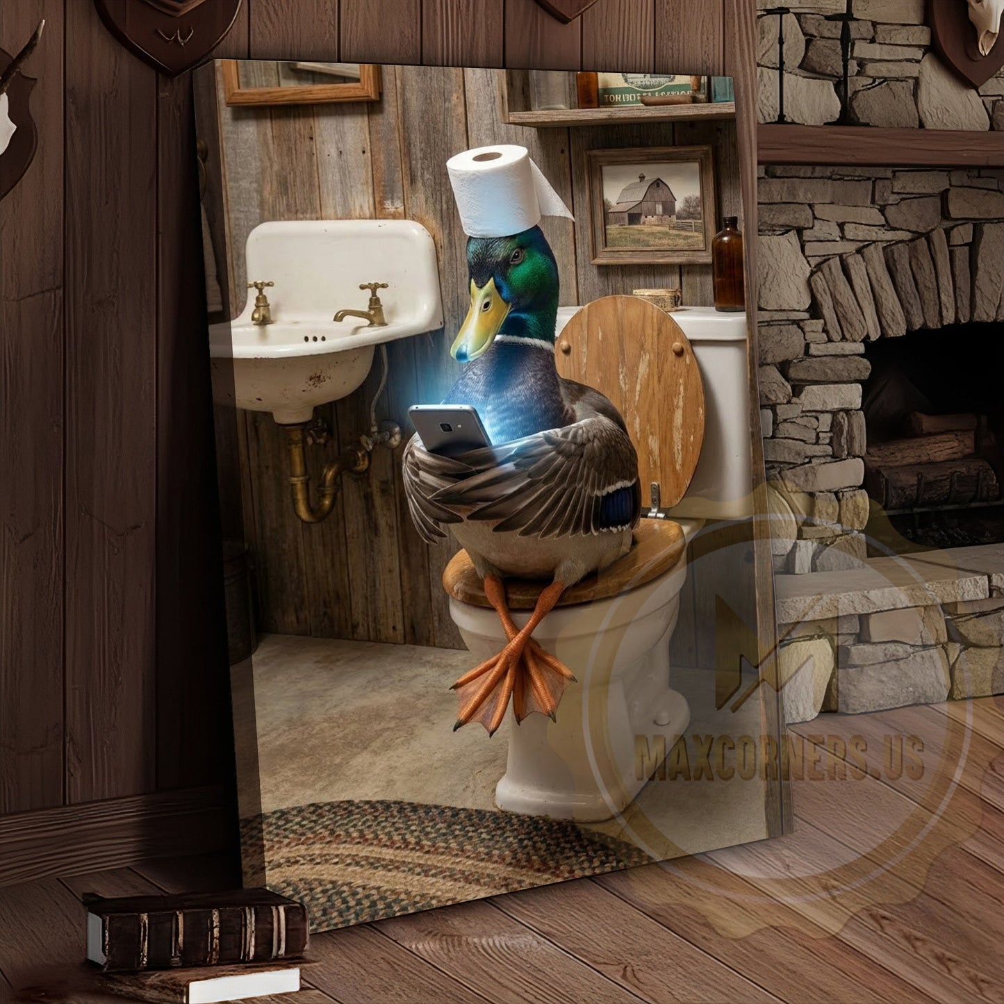Duck Canvas Vintage Farmhouse Bathroom Smartphone Canvas Wall Art