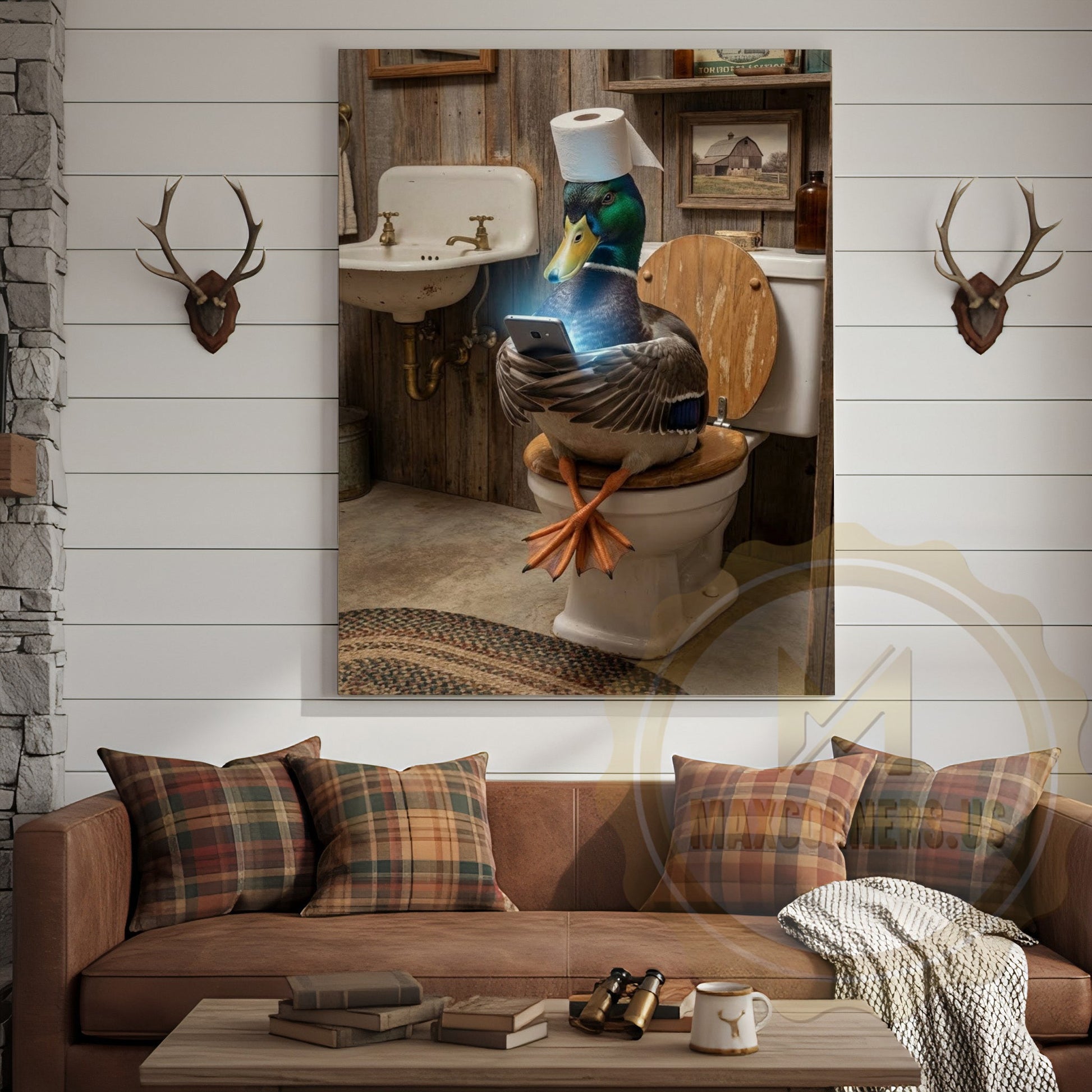 Duck Canvas Vintage Farmhouse Bathroom Smartphone Canvas Wall Art