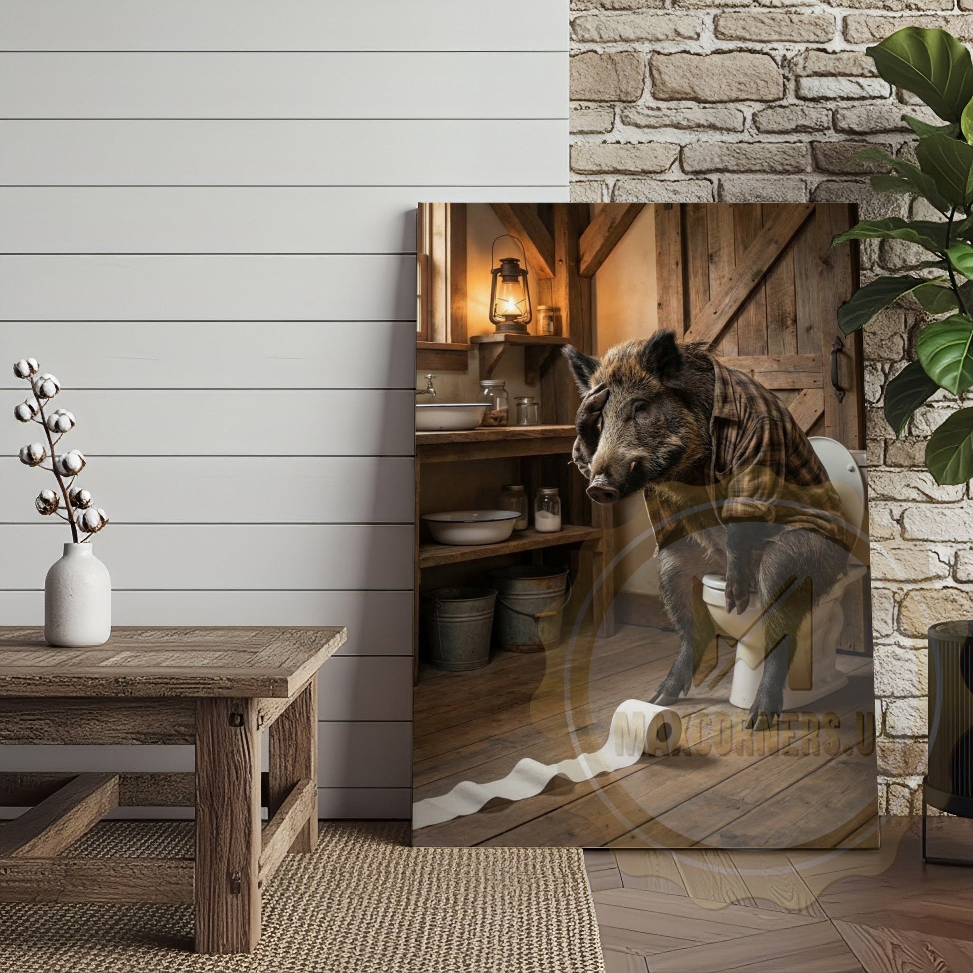 Wild Boar Canvas Rustic Bathroom Toilet Paper Trail Canvas Wall Art