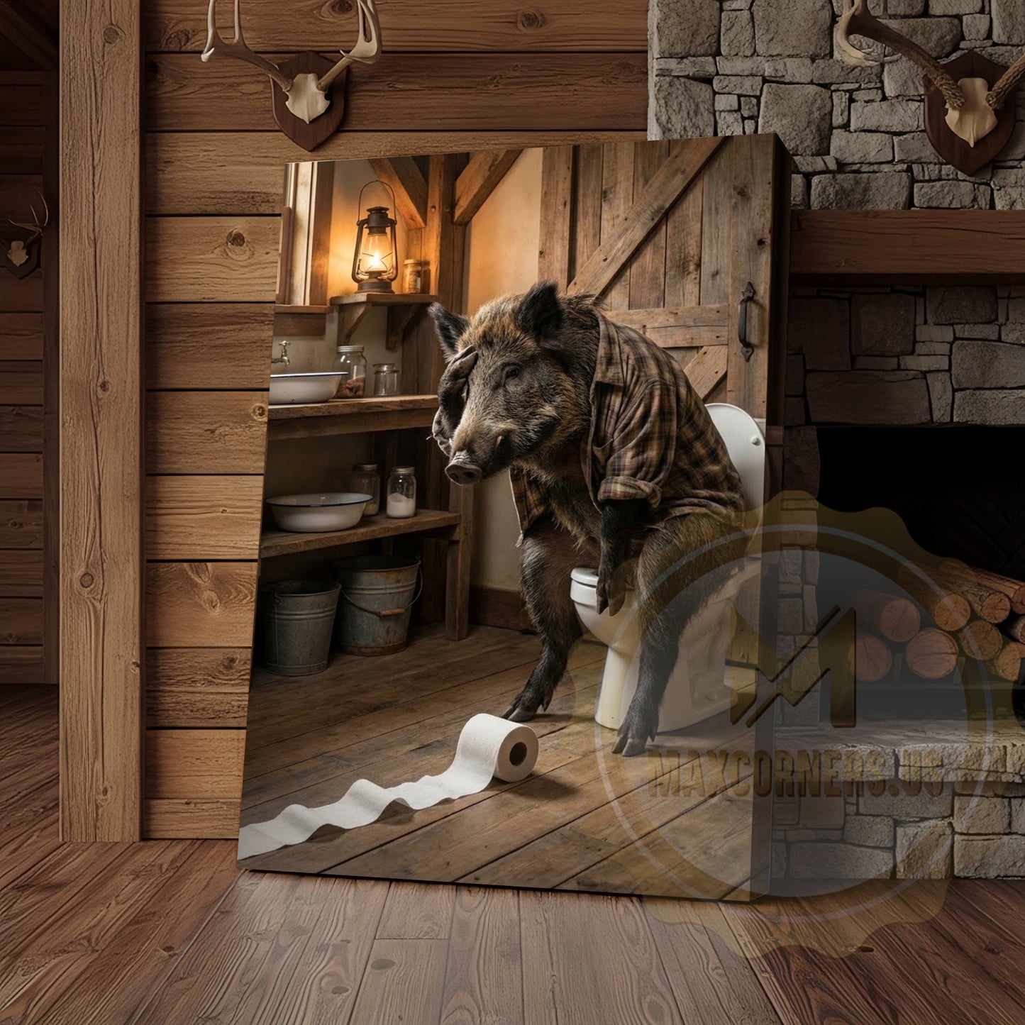Wild Boar Canvas Rustic Bathroom Toilet Paper Trail Canvas Wall Art