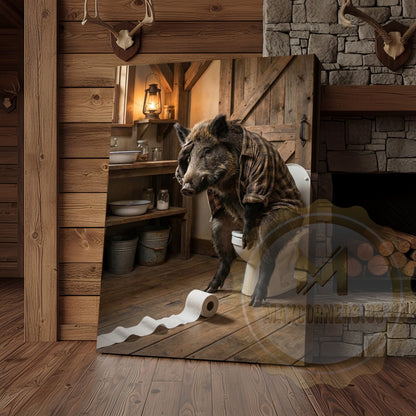 Wild Boar Canvas Rustic Bathroom Toilet Paper Trail Canvas Wall Art