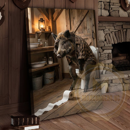 Wild Boar Canvas Rustic Bathroom Toilet Paper Trail Canvas Wall Art