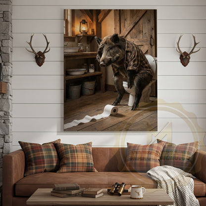 Wild Boar Canvas Rustic Bathroom Toilet Paper Trail Canvas Wall Art