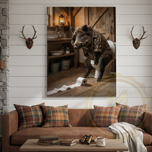 Wild Boar Canvas Rustic Bathroom Toilet Paper Trail Canvas Wall Art