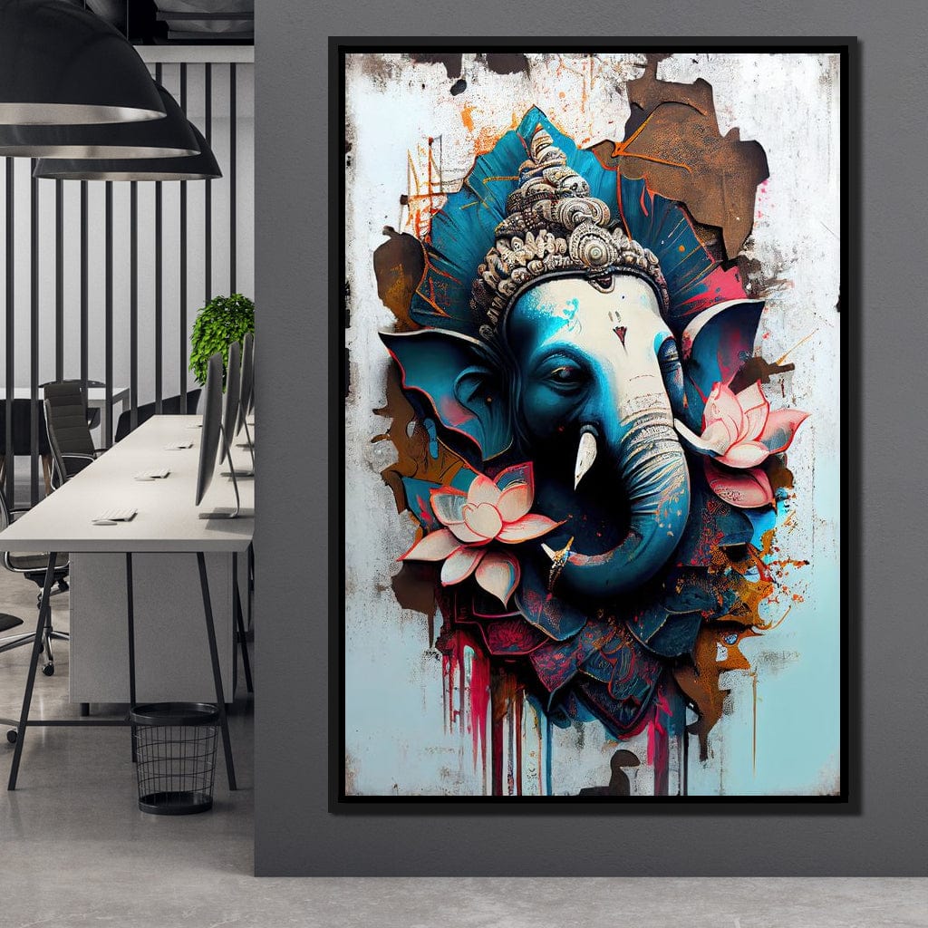 Blue Ganesh Portrait Canvas Wall Art
