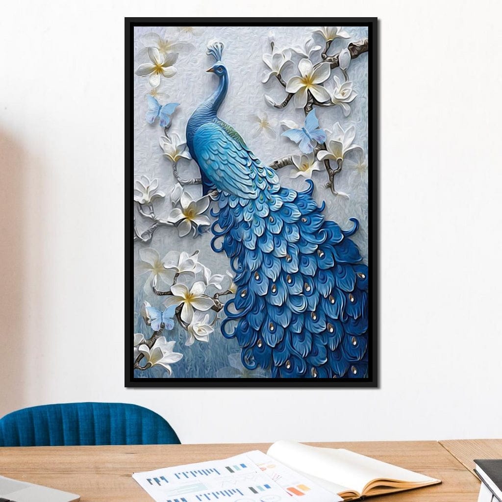 Blue Peacock Flower 1 panel Left Canvas Wall Art