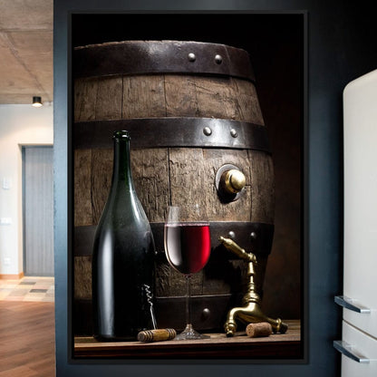 Wine Bottle and Barrel Canvas Wall Art
