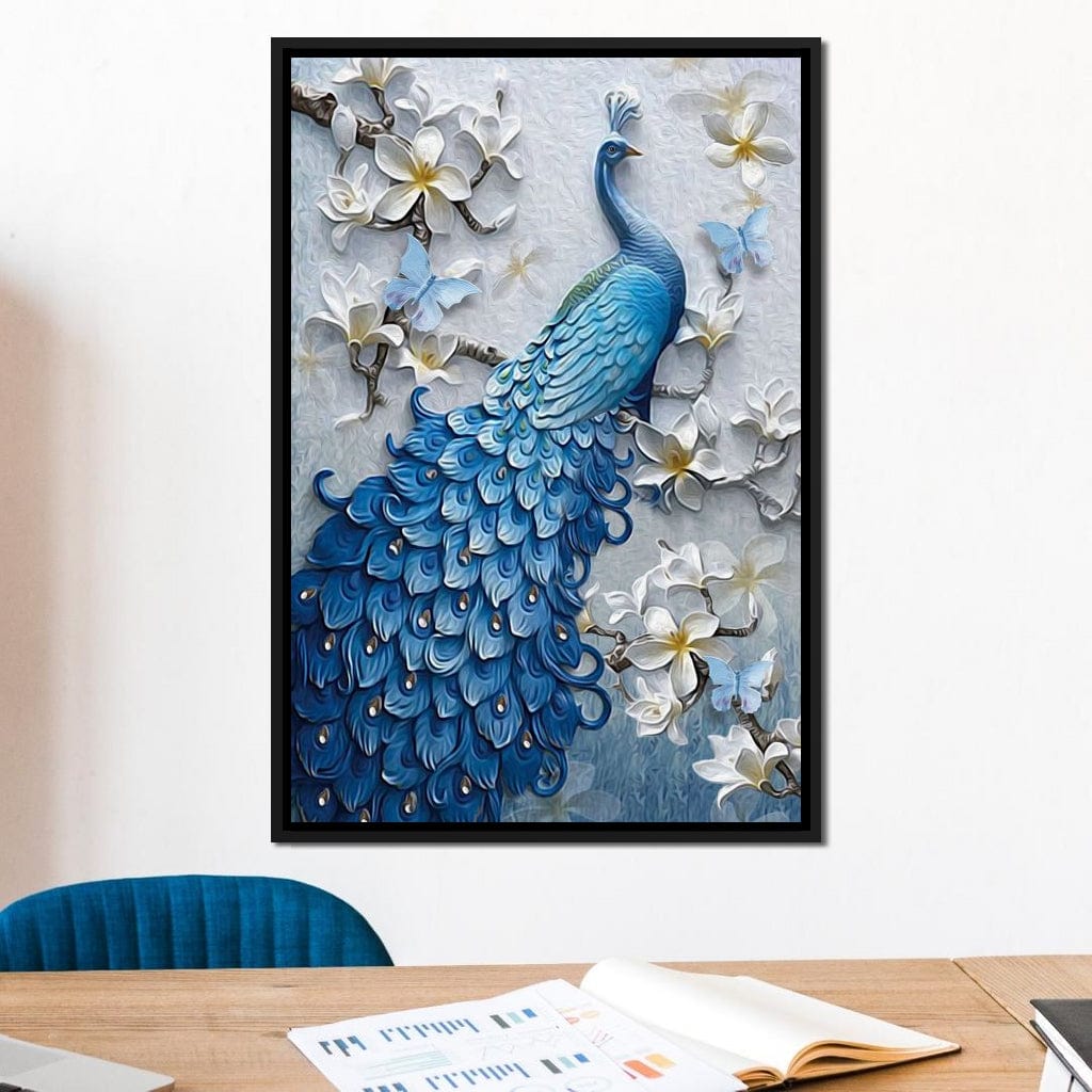 Blue Peacock Flower 1 panel Canvas Wall Art