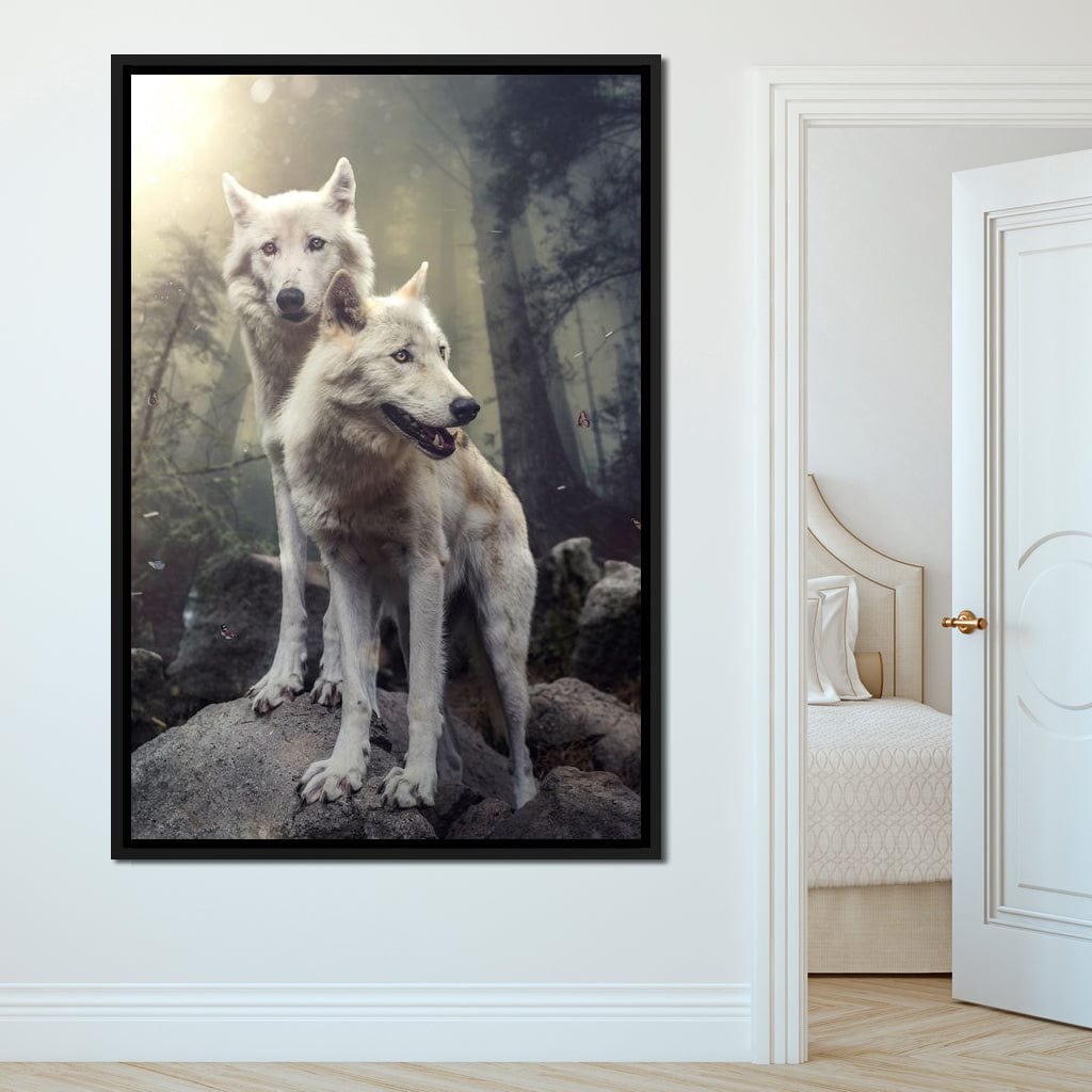 Double Wolves Canvas Wall Art