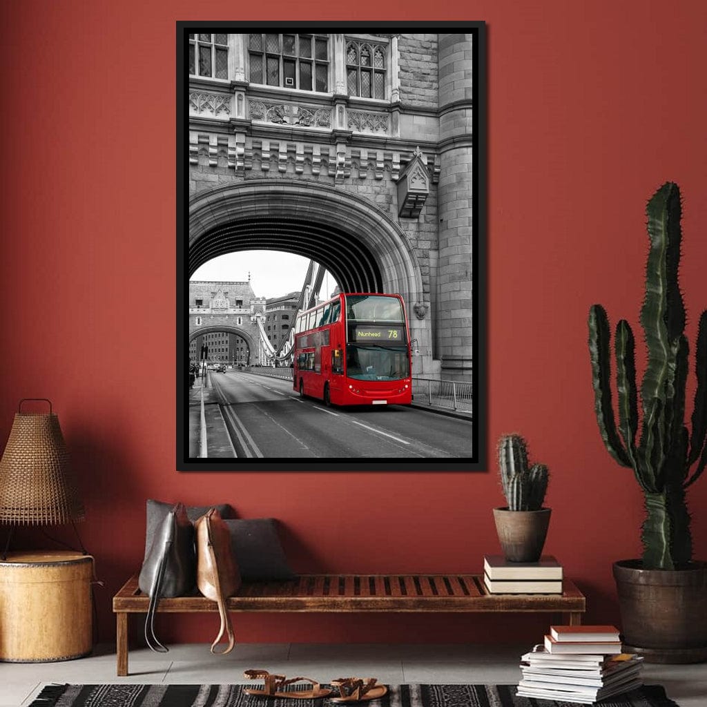 Red Bus Passing on the Tower Bridge Canvas Wall Art