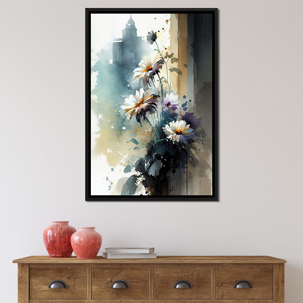 White & Teal Watercolor Flowers Canvas Wall Art