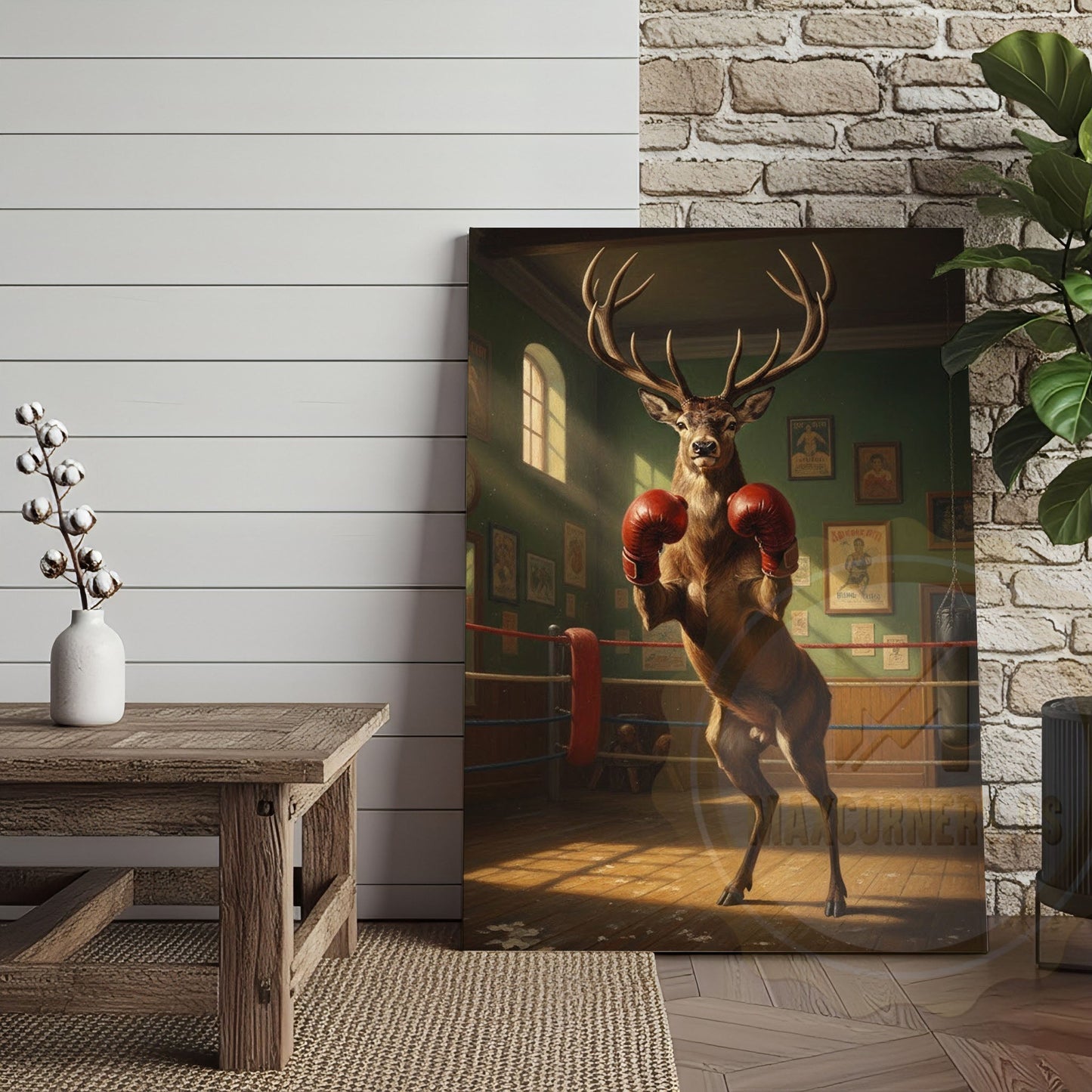 Deer Reading Hunting Magazine in Cabin Bathroom Wrapped Canvas