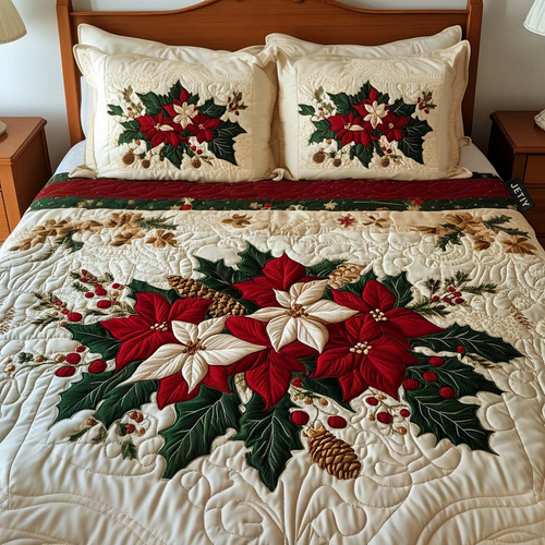 Single (59'' x 70'') /Poinsettia Charm 3-Piece Quilted Bedding Set