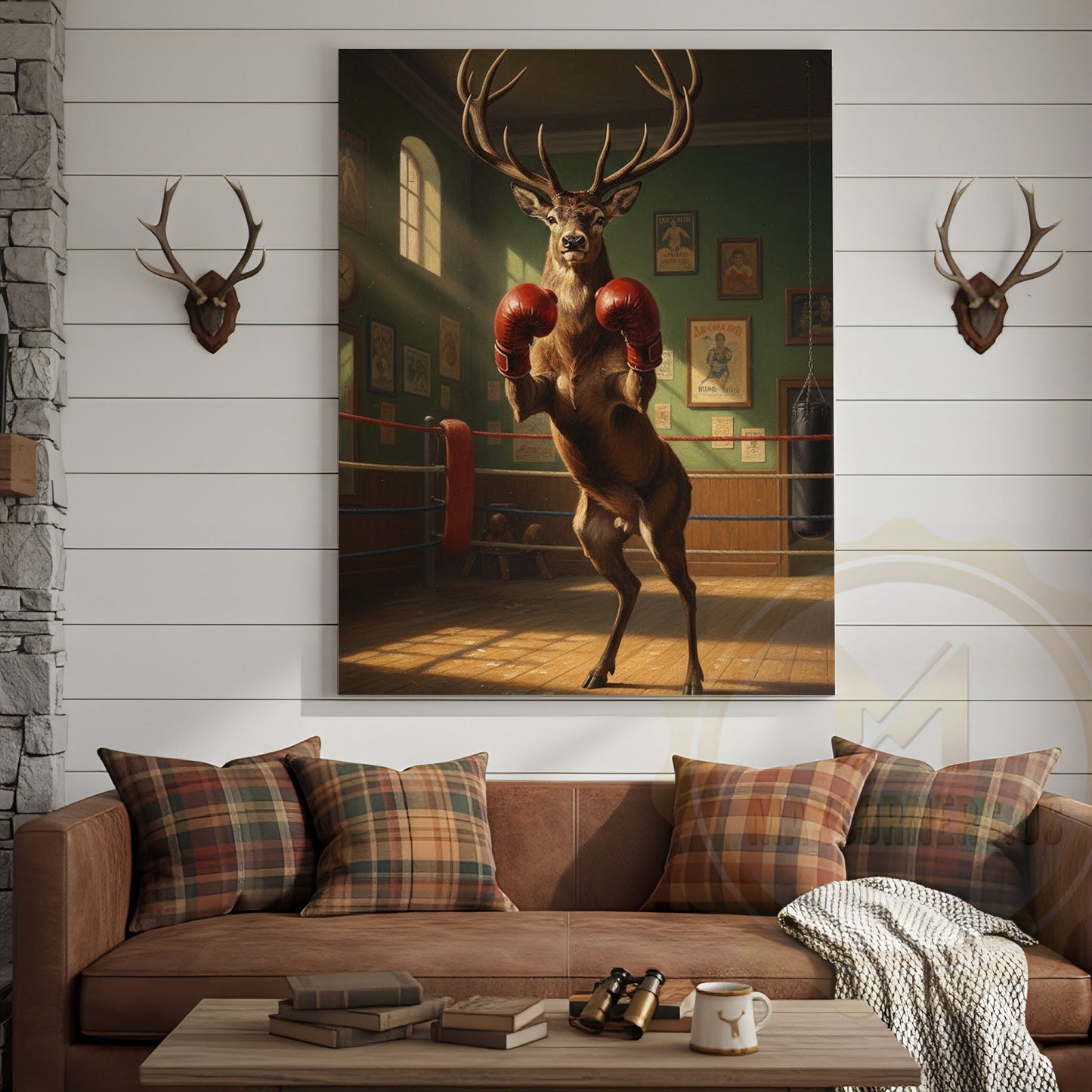 Deer Reading Hunting Magazine in Cabin Bathroom Wrapped Canvas