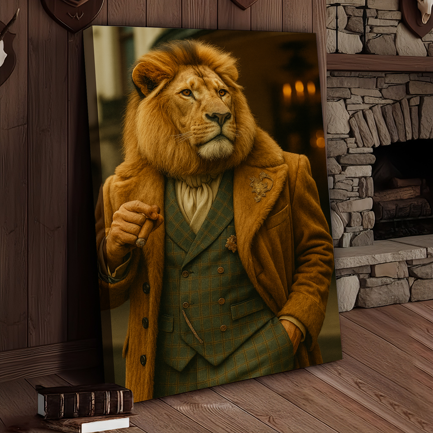Lion Gentleman Portrait 3D Wrapped Canvas Wall Art